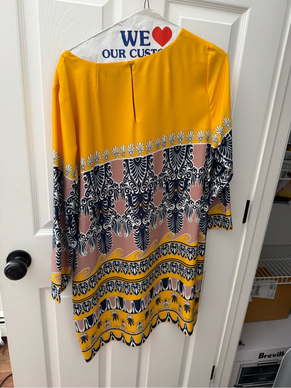 J. Crew Yellow, Navy & Blush Patterned Midi Dress